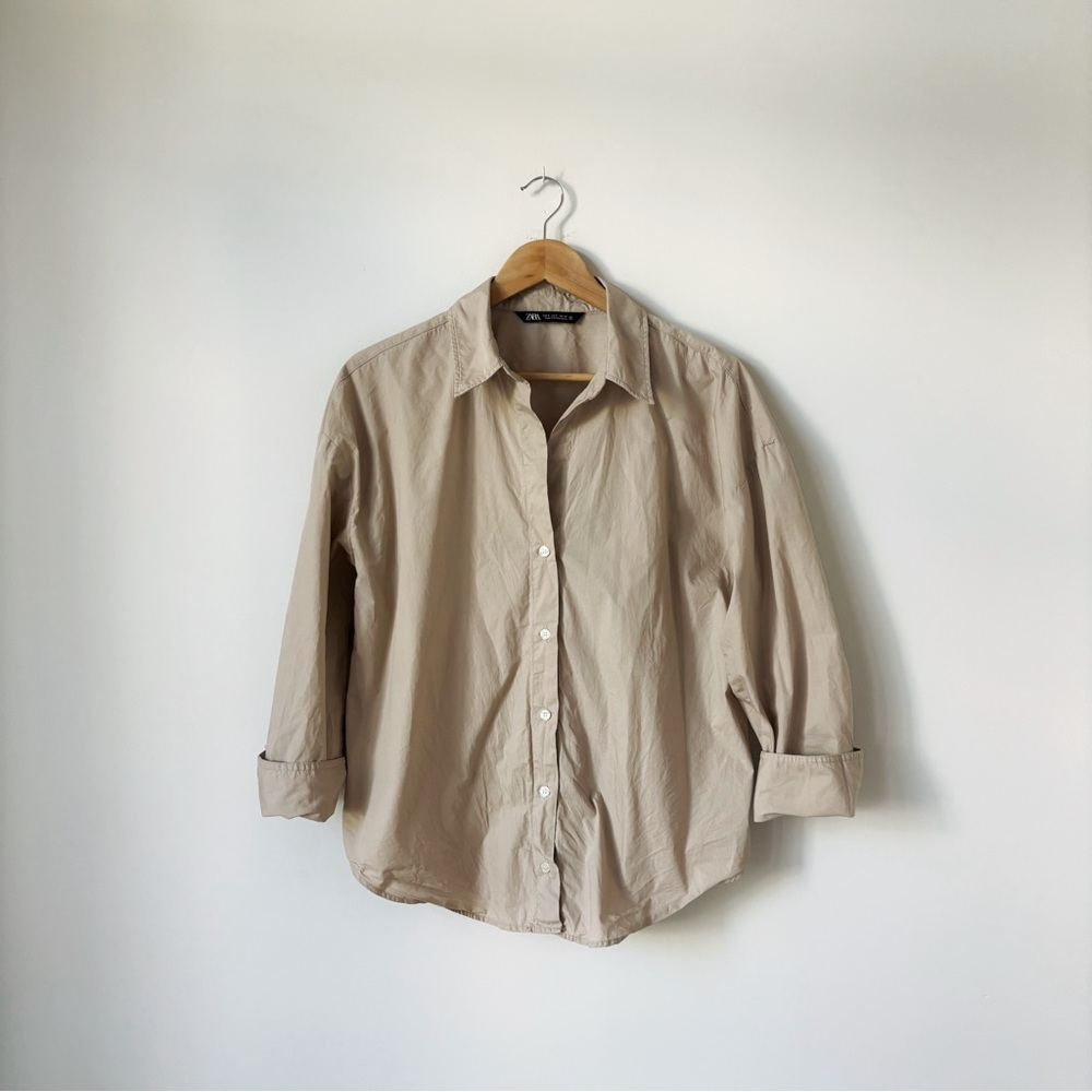 Zara Tan Button Down - image 1